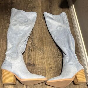 Women's Blue Suede Knee-High Boots